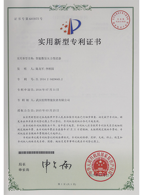 智能數(shù)顯壓力變送器實(shí)用新型專(zhuān)利