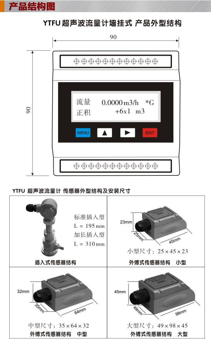 超聲波流量計,YTFU導(dǎo)軌式超聲波流量計結(jié)構(gòu)圖