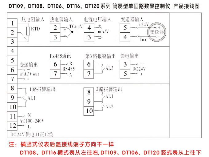 傳感器數(shù)顯表，DT100簡易型單回路顯示控制儀產(chǎn)品接線圖2