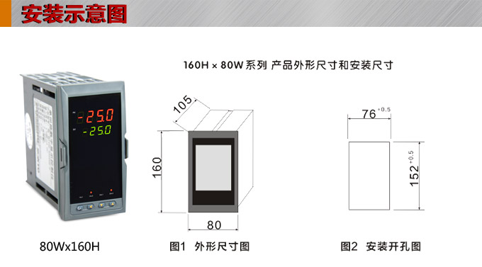 數(shù)顯控制儀 DT420智能雙回路數(shù)顯表，雙回路數(shù)顯控制儀安裝示意圖