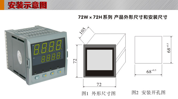 數(shù)顯控制儀 DT407智能雙回路數(shù)顯表，雙回路數(shù)顯控制儀安裝示意圖