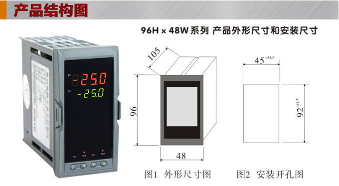 數(shù)顯控制儀，DT406智能雙回路數(shù)顯表，雙回路數(shù)顯控制儀產(chǎn)品結(jié)構(gòu)圖