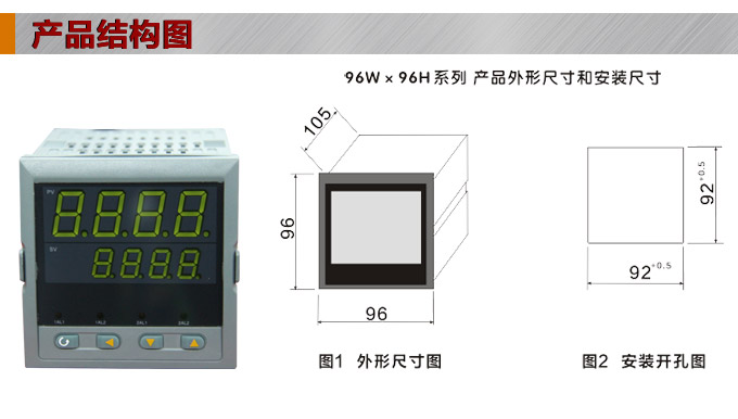 數(shù)顯控制儀，DT406智能雙回路數(shù)顯表，雙回路數(shù)顯控制儀產(chǎn)品結(jié)構(gòu)圖