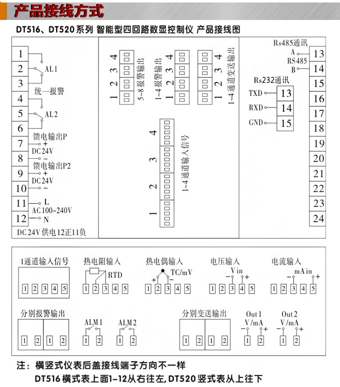 數(shù)顯控制儀，DT520智能四回路數(shù)顯表，多回路巡檢控制儀接線方式