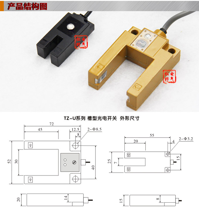 光電開關(guān)，TZ-U槽形光電開關(guān)，光電傳感器結(jié)構(gòu)圖